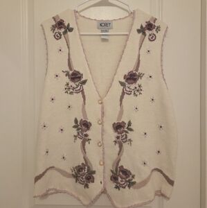Koret Cream and Purple Floral Women's Cardigan Vest